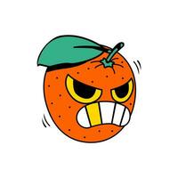 vektor illustration av orange frukt tecknad serie karaktär i arg stil för klistermärke, ikon, logotyp, reklam och tatuering