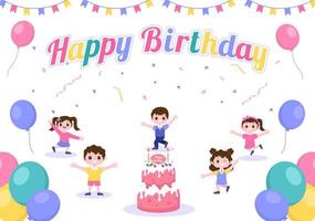 Alles Gute zum Geburtstagsfeier, die Illustration mit Ballon, Hüten, Konfetti, Geschenk- und Kuchendesign feiert vektor