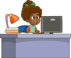 Vektor Illustration von Mädchen tun Forschung auf Computer beim Schreibtisch