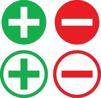 positiva och negativa teckenikoner i fyllning och kontur grön och röd färg vektor