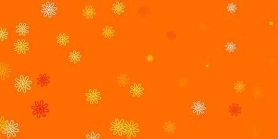 ljus orange vektor doodle bakgrund med blommor.