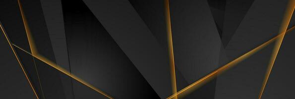 schwarz Technik geometrisch polygonal Hintergrund mit golden glänzend Linien vektor