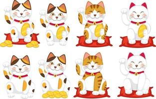 uppsättning olika japanska lyckliga katt maneki neko vektor