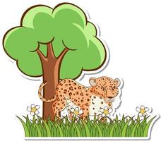 leopard står i gräs fält klistermärke vektor