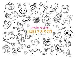 festlig översikt klotter halloween element hand teckning aning för höst dekor med söt tecken , spöken, häxor, pumpor. vektor
