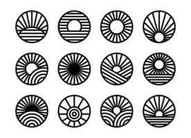 einstellen von abtract Linie Sonne Kreis Logo Symbol Design. modern Linie Sonnenaufgang runden Logo. vektor