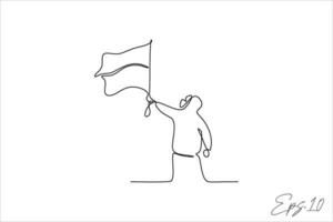 kontinuierlich Linie Vektor Illustration von ein Mann halten ein Flagge