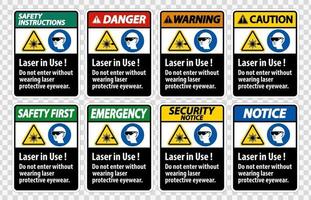 Warnung ppe Sicherheitsetikett, Laser in Gebrauch nicht ohne Laserschutzbrille eintreten vektor