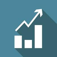 Graph eben Symbol mit lange Schatten. einfach Säule Diagramm mit Pfeil Symbol Piktogramm Vektor Illustration. Schule Thema, Finanzen Analyse, Lager Handel, Geschäft Studie Konzept. Logo Design