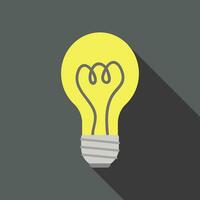 gul ljus Glödlampa platt ikon med lång skugga. enkel fysik ikon piktogram vektor illustration. symbol av fysik, elektricitet, innovation, uppfinningar, idéer begrepp. logotyp design