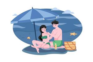 romantisch Picknick auf Strand Illustration Konzept. ein eben Illustration isoliert auf Weiß Hintergrund vektor
