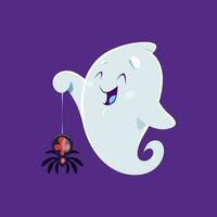 tecknad serie söt söt halloween spöke innehar en Spindel vektor