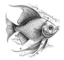 Goldfisch Logo skizzieren Hand gezeichnet im Gekritzel Stil Vektor Illustration