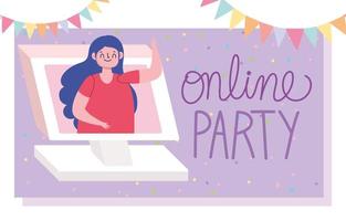 online-fest, tjejwebbplats i videofesterhändelse vektor