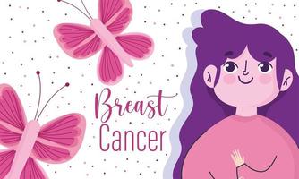 Brustkrebsbewusstsein Monat Cartoon Frau Schmetterlinge gepunkteten Hintergrund butter vektor