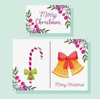 god jul, gratulationskort dekorativ klocka sockerrör och järnek bär vektor