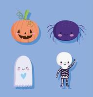Happy Halloween, Spider Ghost Kürbis und Skelett Kostüm Süßes oder Saures Partyfeier vektor