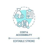 Kosten und Barrierefreiheit Türkis Konzept Symbol. hoch Kosten zum Behandlung. Präzision Medizin Herausforderung und Einschränkung abstrakt Idee dünn Linie Illustration. isoliert Gliederung Zeichnung. editierbar Schlaganfall vektor