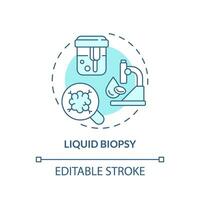 Flüssigkeit Biopsie Türkis Konzept Symbol. Onkologie Diagnose Verfahren. Präzision Medizin Methode. technologisch voraus abstrakt Idee dünn Linie Illustration. isoliert Gliederung Zeichnung. editierbar Schlaganfall vektor