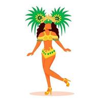 Brasilien Karneval flache Farbe Vektor gesichtslosen Charakter. Dame im Karnevalskostüm. Maskerade-Parade. Stehende Frau in festlichem Kopfschmuck isolierte Cartoon-Illustration für Grafikdesign und Animation