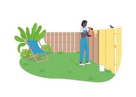 Afroamerikanerin Malerei Gartenzaun flache Farbe Vektor gesichtslosen Charakter