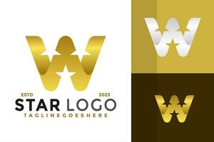 brev w gyllene stjärna logotyp design vektor symbol ikon illustration