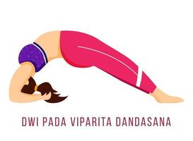 dwi pada viparita dandasana platt vektorillustration. faller tillbaka till bänken. caucausian kvinna utför yogaställning i rosa och lila sportkläder. isolerad seriefigur på vit bakgrund vektor