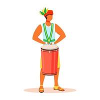 latino man i singlet och hatt platt färg vektor ansiktslös karaktär. Brasilien karneval. samba musik. stående man som leker på tumbadora isolerad tecknad illustration för webbgrafisk design och animering