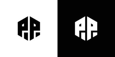 brev p p polygon, hexagonal minimal och professionell logotyp design på svart och vit bakgrund vektor