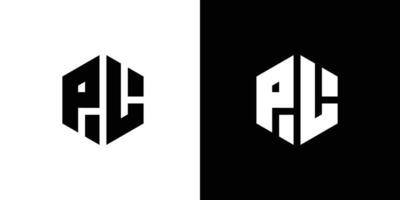 brev p l polygon, hexagonal minimal och professionell logotyp design på svart och vit bakgrund vektor