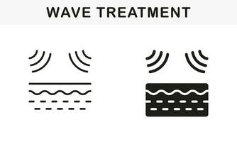 Laser- Entfernung von Haut Problem Piktogramm. Ultraschall- Welle beeinflussen auf Haut Linie und Silhouette Symbol Satz. Haut Barriere von Schlecht Auswirkung, Schönheit Behandlung Symbol Sammlung. isoliert Vektor Illustration.