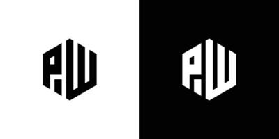 brev p w polygon, hexagonal minimal och professionell logotyp design på svart och vit bakgrund vektor