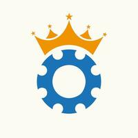 Zahn Ausrüstung Logo mit Krone Symbol. Ingenieurwesen Logo Design vektor
