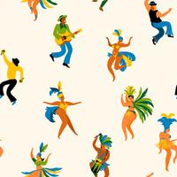 Brasilien Karneval. Nahtloses Muster mit lustigen Tanzenmännern und -frauen in den hellen Kostümen. vektor