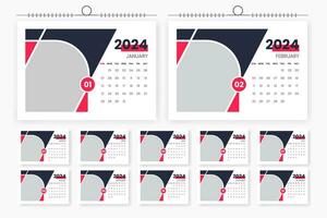 2024 Schreibtisch Kalender Design 12 Seite Kalender Vorlage vektor