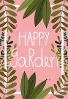 glücklicher Garten, Blumenblätter Laubrahmendekoration rosa Hintergrund vektor