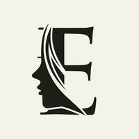 kvinna ansikte logotyp på brev e skönhet spa symbol med kvinna ansikte ikon vektor