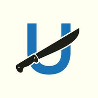 brev u kniv logotyp design vektor mall kniv symbol med alfabet