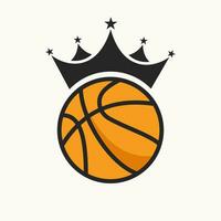 basketboll logotyp design begrepp med krona ikon. basketboll vinnare symbol vektor