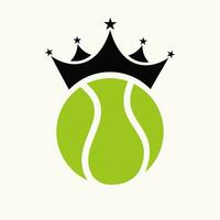 Tennis Logo Design Konzept mit Krone Symbol. Tennis Sport Gewinner Symbol vektor