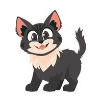 rolig svart katt. leende kattunge. tecknad serie stil, vektor illustration