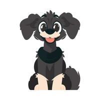 rolig svart hund. leende hund. tecknad serie stil, vektor illustration
