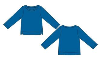 lång ärm t skjorta blus blast teknisk teckning mode platt skiss vektor illustration mall för kvinnors.