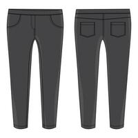 denim jeans flämta teknisk teckning mode platt skiss vektor illustration mall främre och tillbaka visningar