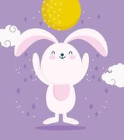 Frohes Mittherbstfest, Vollmond süße Kaninchen- und Wolkenkarikatur, Segen und Glück vektor