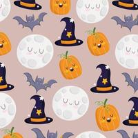 Fröhliches Halloween, Kürbisfledermäuse Mondhexe hat Süßes oder Saures Party-Feier-Hintergrund vektor