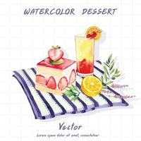 Aquarell Dessert mit Erdbeeren und Zitrone Scheiben vektor
