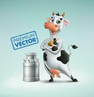 ko premie teckning och örhängen mjölk behållare isolerat tecknad serie 3d illustration realistisk vektor