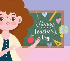 Happy Teachers Day, Lehrerhand, die Doodle auf Tafelmaterial schreibt vektor