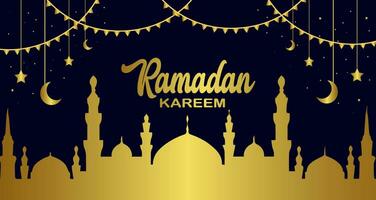 islamic halvmåne med moské för ramadan kareem och eid. gyllene halv måne mönster, bakgrund illustration. vektor